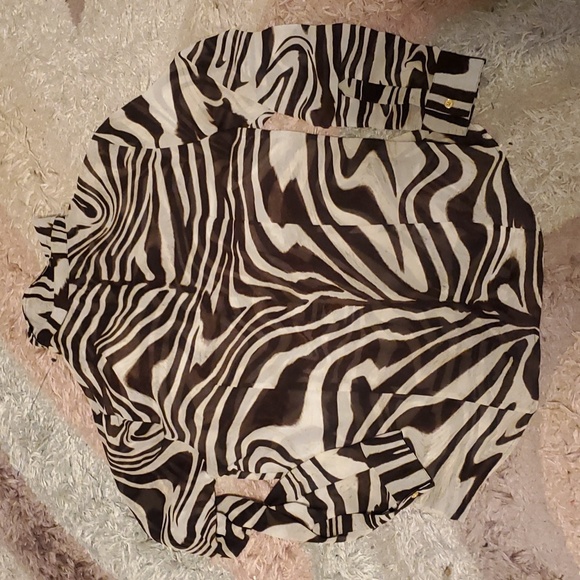 Michael Kors women's large brown & white zebra print long sleeve button down - Picture 6 of 6